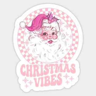 Pink Retro Santa Claus Christmas Vibes Checkerboard Pattern Sticker